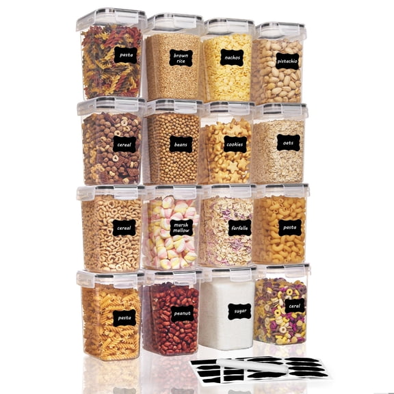 Sindcom Airtight Food Storage Containers 16 Pcs/1.6L- Plastic BPA Free Kitchen Pantry Storage Containers, Black