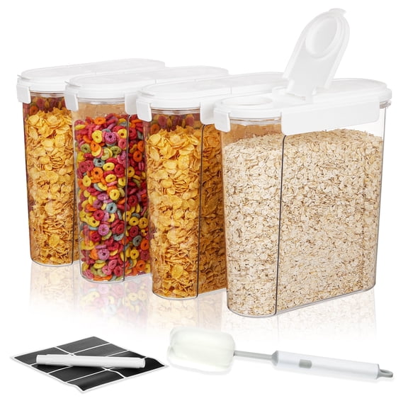 Sindcom Cereal Containers Storage Set, 4 PCS Airtight Food Organizer with Flip-Top Lids, Plastic Cereal Dispenser (135.2oz/4L)