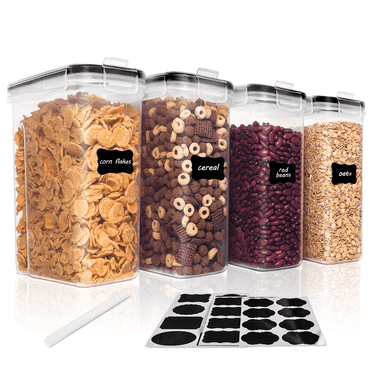 Vtopmart Cereal Dispenser, 4 Pcs Plastic Airtight Food Storage Containers, for Snacks and Sugar, 84.5 fl oz, SMALL