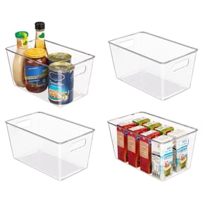 Sindcom Clear Plastic Storage Bins, 4 PCS Pantry Organizer Bins with Handle,Medium