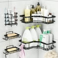 thumbnail image 1 of Vtopmart Corner Shower Caddy, 5 Pack No Drill Adhesive Shelves, Wall Mounted Bathroom Organizer, Black, 1 of 6