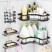 Vtopmart Corner Shower Caddy, 5 Pack No Drill Adhesive Shelves, Wall Mounted Bathroom Organizer, Black