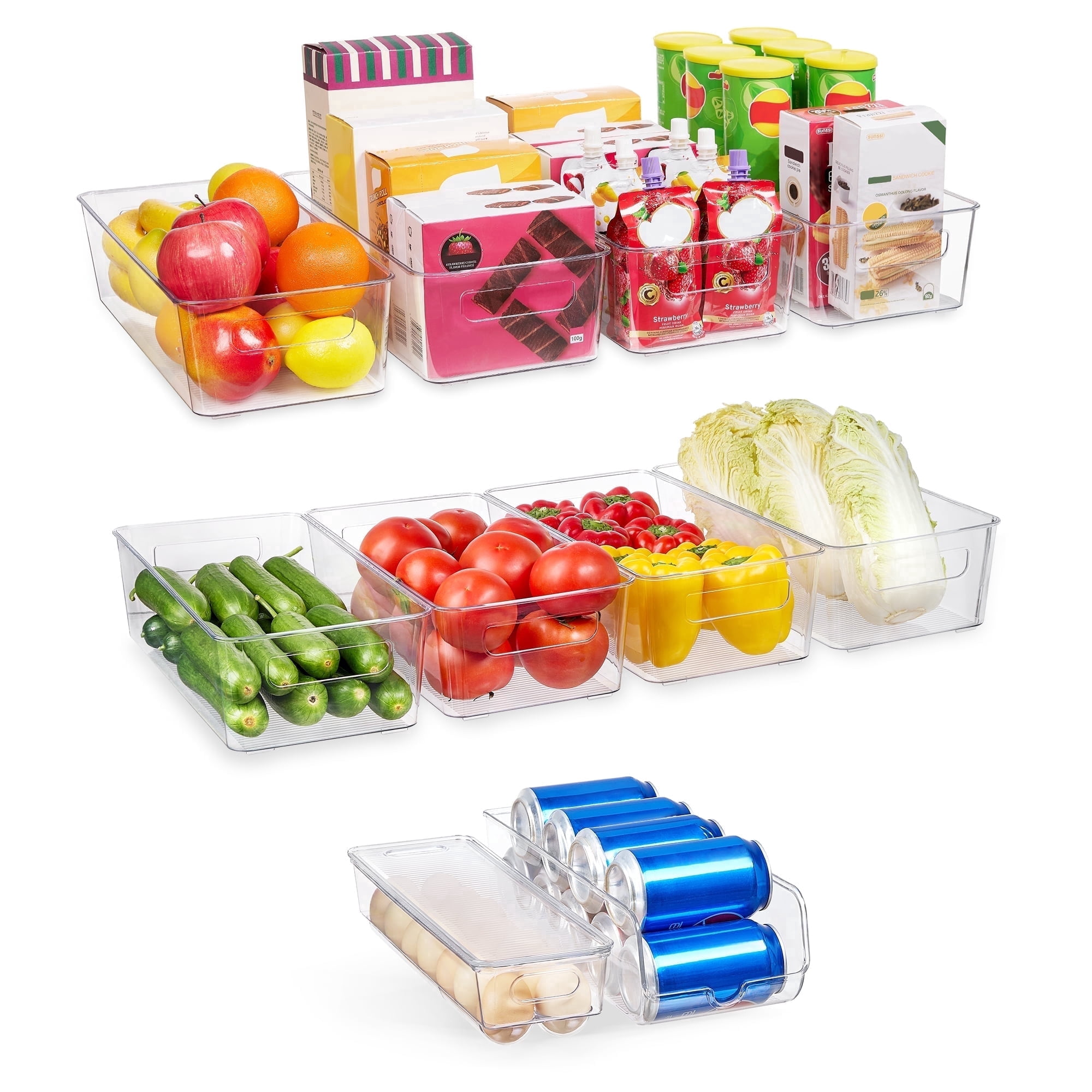 Fridge Organizer, Refrigerator Organizing Bins with Handles, BPA-Free Clear Plastic Fridge Storage Containers