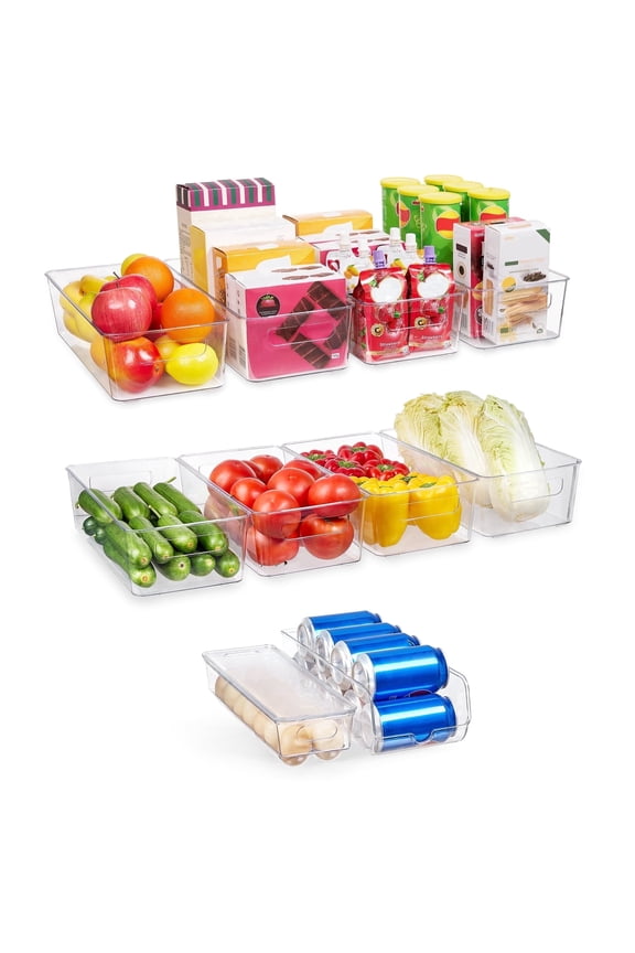Set of 10 Fridge Organizer, Refrigerator Organizing Bins with Handles, BPA-Free Clear Plastic Fridge Storage Containers