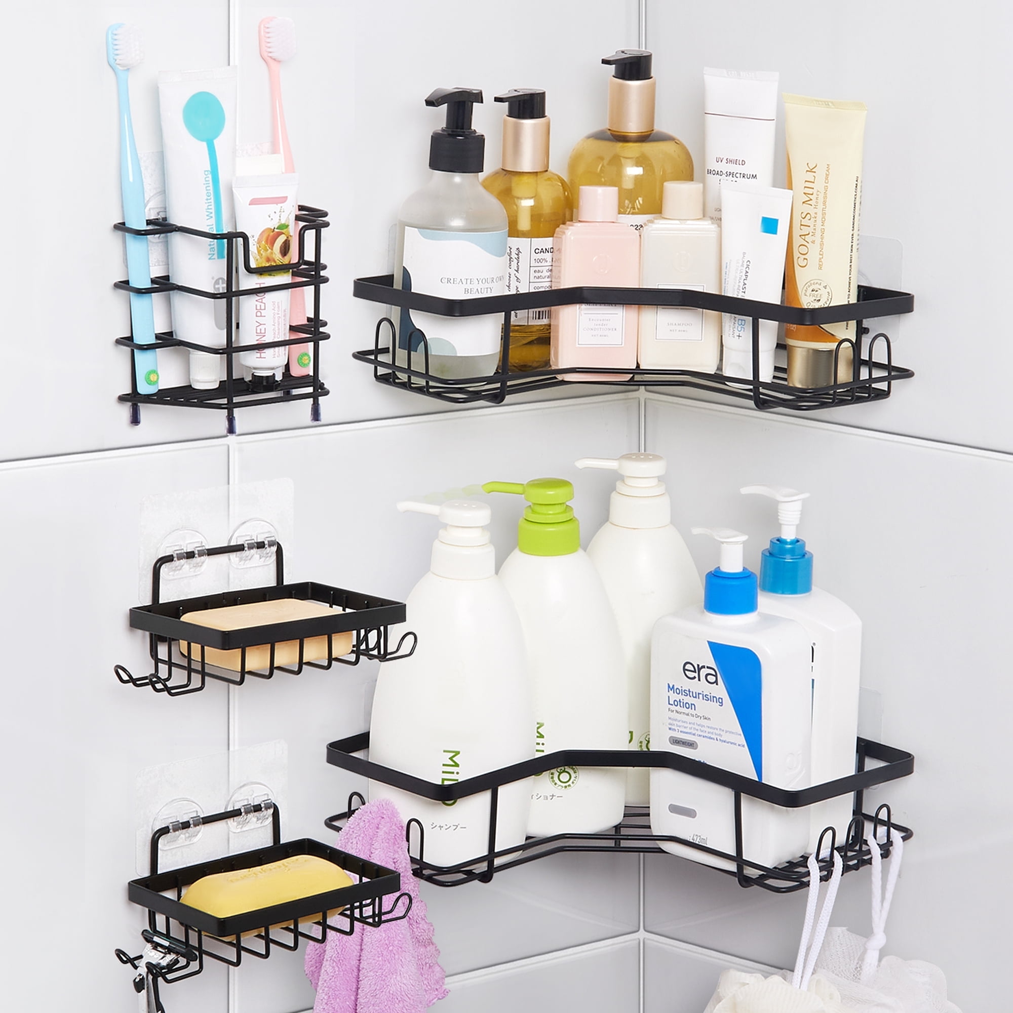 Vtopmart Corner Shower Caddy, 5 Pack No Drill Adhesive Shelves, Wall ...