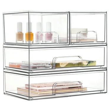 Vtopmart Stackable Storage Drawers Set of 4,Clear Plastic Organizer Bins for Makeup, Cosmetics, Beauty Supplies