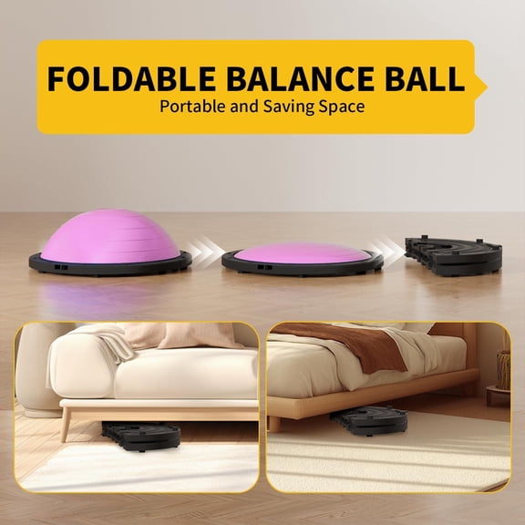 Vtory Foldable Balance Ball - 23.5 Inch Yoga Half Ball with Resistance Bands & Foot Pump