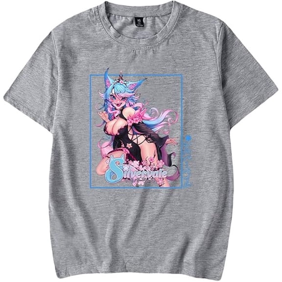 Vtuber Silvervale Merch T-Shirt Women Men Crewneck Tee Fashion Cosplay Casual Streetwear Clothes