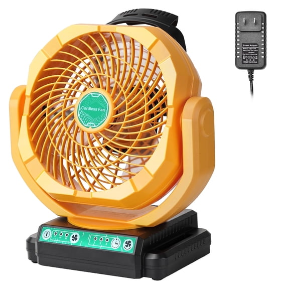 Vtuxcey Battery-Powered Fan Compatible with Dewalt 20V Batteries, Auto-Oscillating Portable Fan with AC Adapter, Variable Speed & Timer Settings, Cordless Fan for Camping and Job Sites