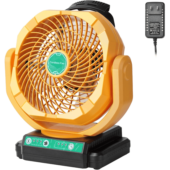 Vtuxcey Battery Powered Fan Compatible with Dewalt 20V Battery Portable Fan with AC Adapter, Variable Speed, Timer Settings, Portable Cordless Fan for Camping, Jobsite