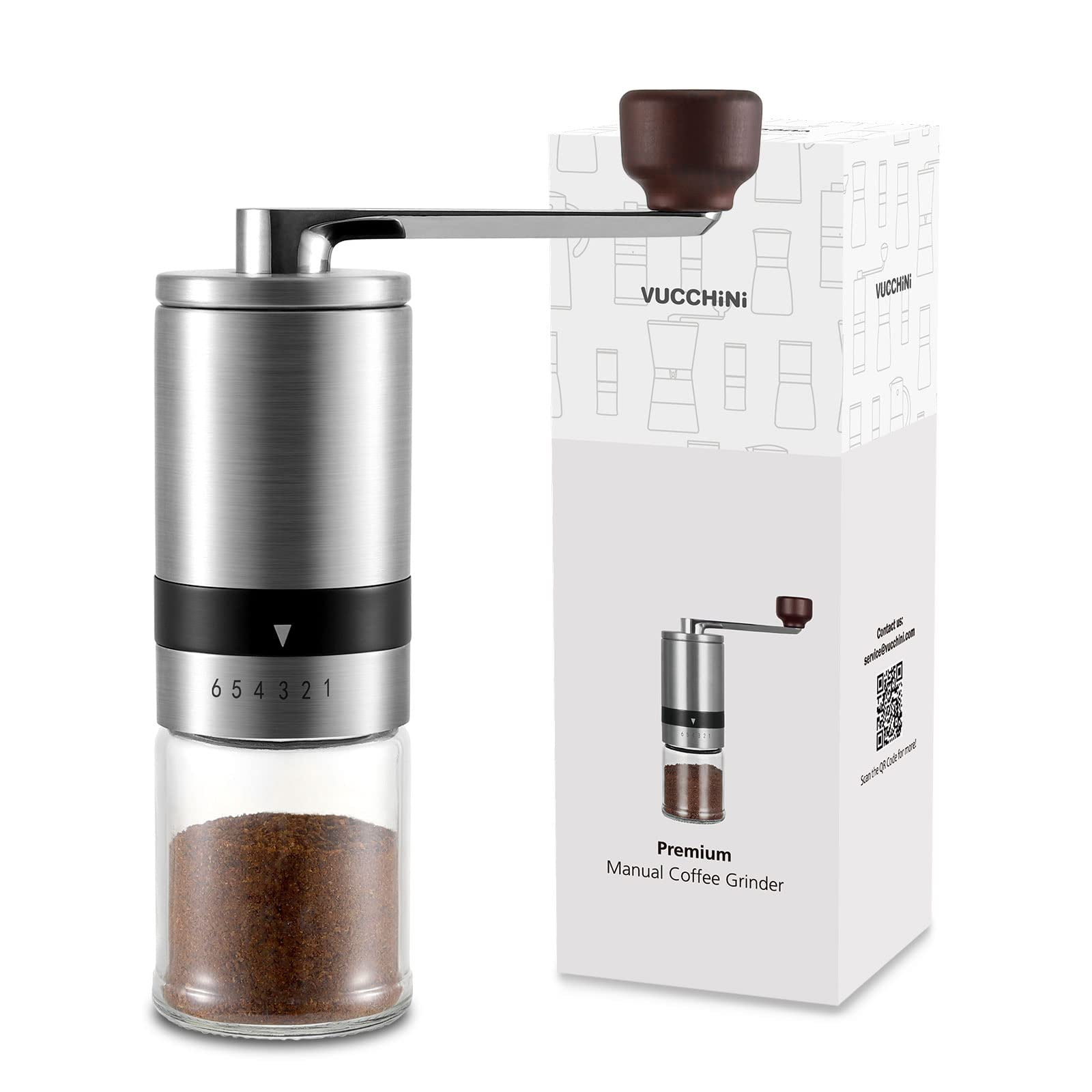 Tirrinia Manual Coffee Grinder Set, Adjustable Ceramic Core, Premium  Stainless Steel, Portable Best Burr Mill with Free Handheld Milk Foam Maker  Wand by Vina, Scoop & Pouch Bag included