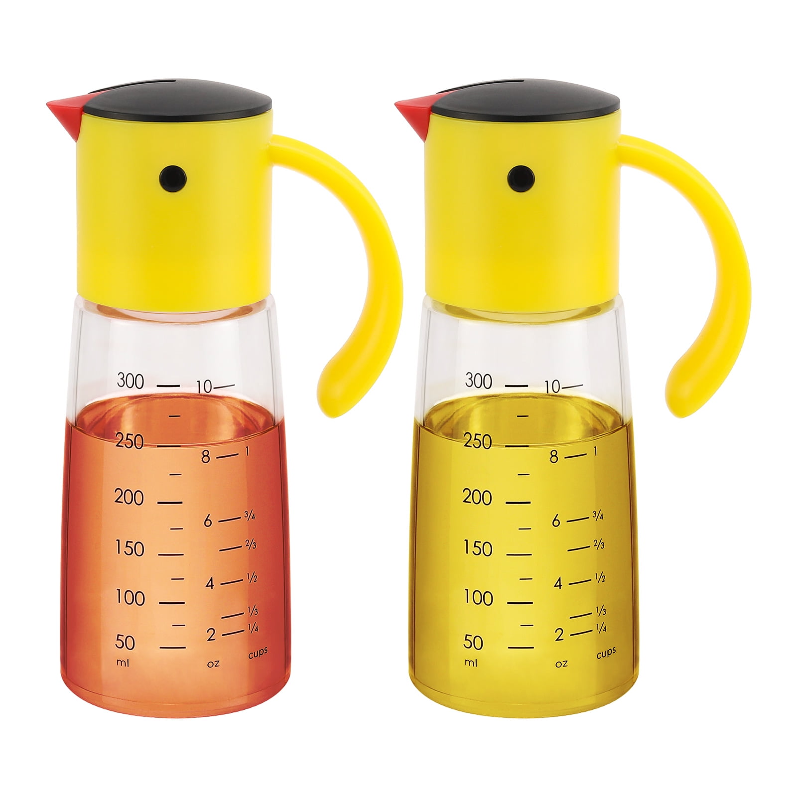 Vucchini Olive Oil Dispenser Bottle Set of 2 - 300ml Glass Auto Flip Condiment Container With Automatic Cap and Stopper - Leakproof Design Vinegar Dispenser - Yellow