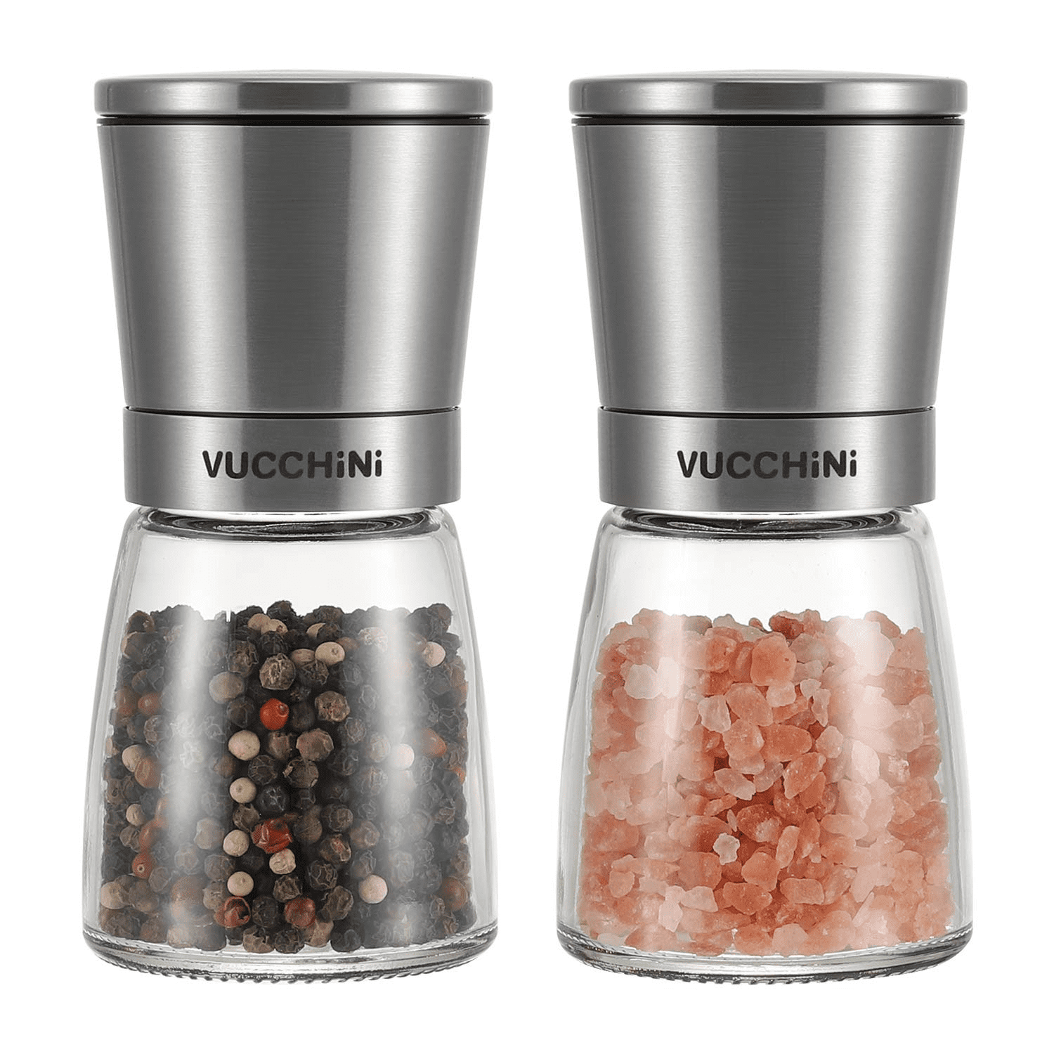 Vucchini Adjustable Salt and Pepper Grinder Shaker Set of 4 - Salt and Pepper  Mill Shakers Set with Adjustable Pour Holes - Refillable Stainless Steel Himalayan  Pink Salt and Pepper Mills - Yahoo Shopping