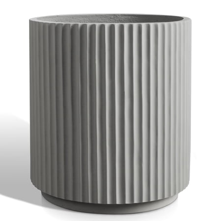 Vucunty Concrete Planter, Round Cement Planter, Vertical Texture, 16 Inch, Large Outdoor Indoor Flower Pot, Gray