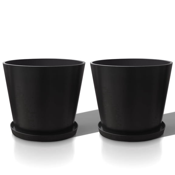 Vucunty Planter Set with Saucers, Round Planters 2 Pack, Large Resin Pots, 20 Inch, Outdoor Indoor Flower Pots, Black