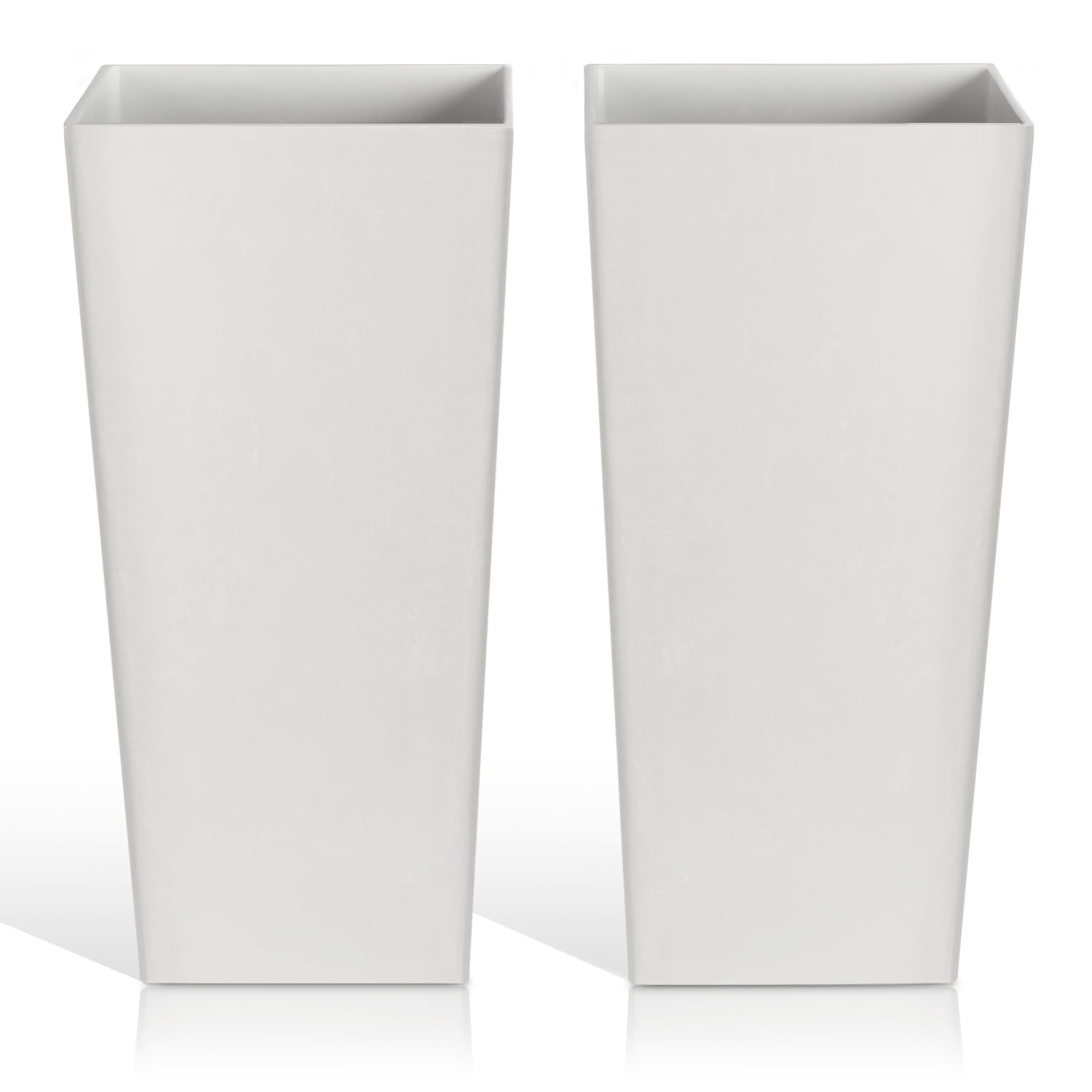 Vucunty Tall Planter Outdoor Indoor, Large Resin Plant Pots for Trees Flowers (White, 28 inch - 2 Pack)