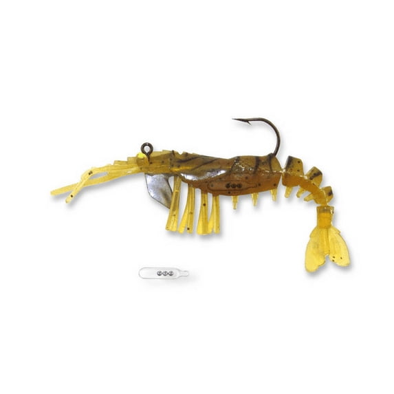 Vudu 3 1/2" Rattling Shrimp Soft Plastic Fishing Lure, Root Beer, 2 Count, E-VS35R-14-07