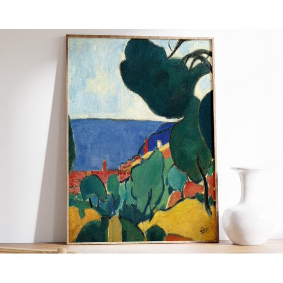 Vue De Cassis Fauvist Expressionist Scenery Floral Wall Art Print, Unframed Paper Poster 8x10in