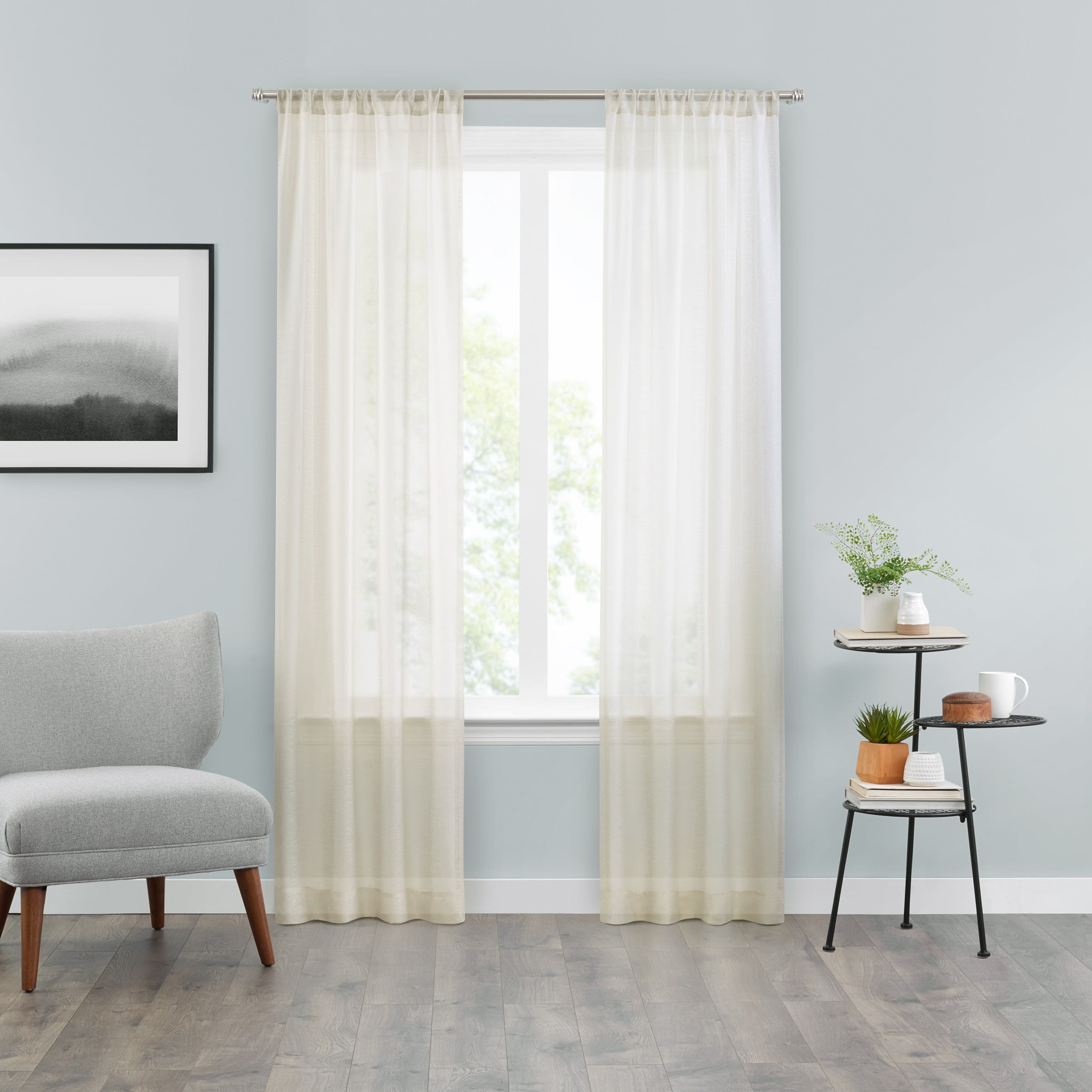 Linen Sheer Puddle Length Rod Pocket Curtain Panels
