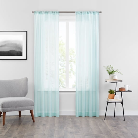 Vue Snow Voile Sheer Curtain Panels, (2) 37 In X 95 In, Living Room Curtains, 2 Curtains, Blue