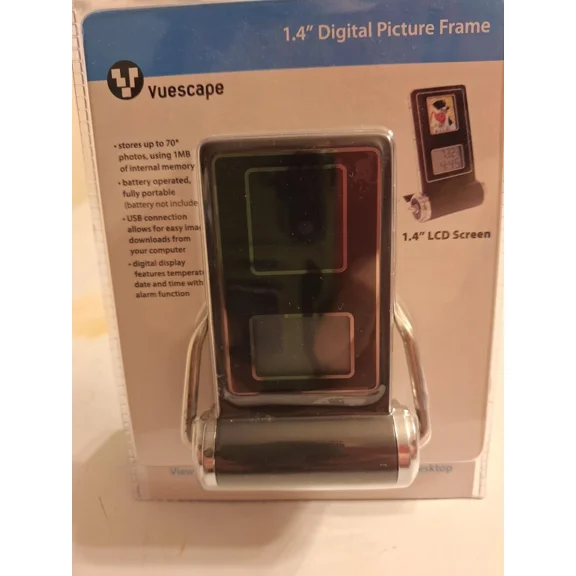 Vuescape Desk Clock Digital 1.4" Picture Frame. Stores Up To 70 Photos