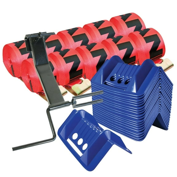 Vulcan 4" x 30' Red Flat Hook Winch Strap Kit For Flatbed Trailers