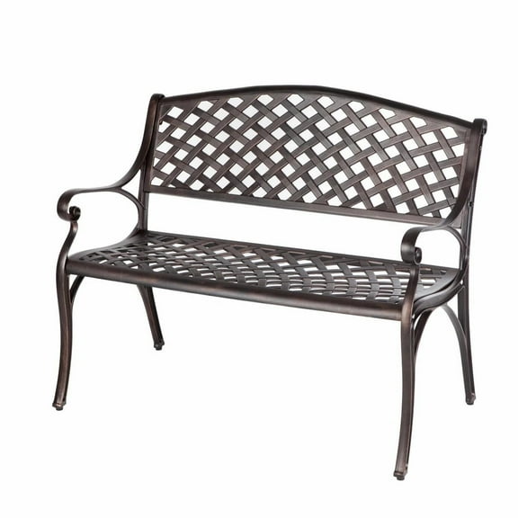 Vulcan 40.25" Cast Aluminum Bench – Antique Bronze Finish, Durable Outdoor Seating