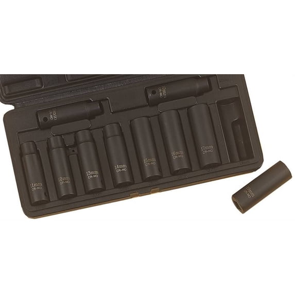 Vulcan Deep Impact Socket Set 10 Piece 1/2 In Drive Chrome Molybdenum Alloy Steel Phosphate Metric
