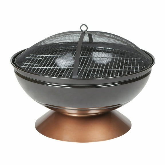 Vulcan Degano 26" Outdoor Firepit – Backyard Fireplace with Wood & Cooking Grate, Black Copper Finish