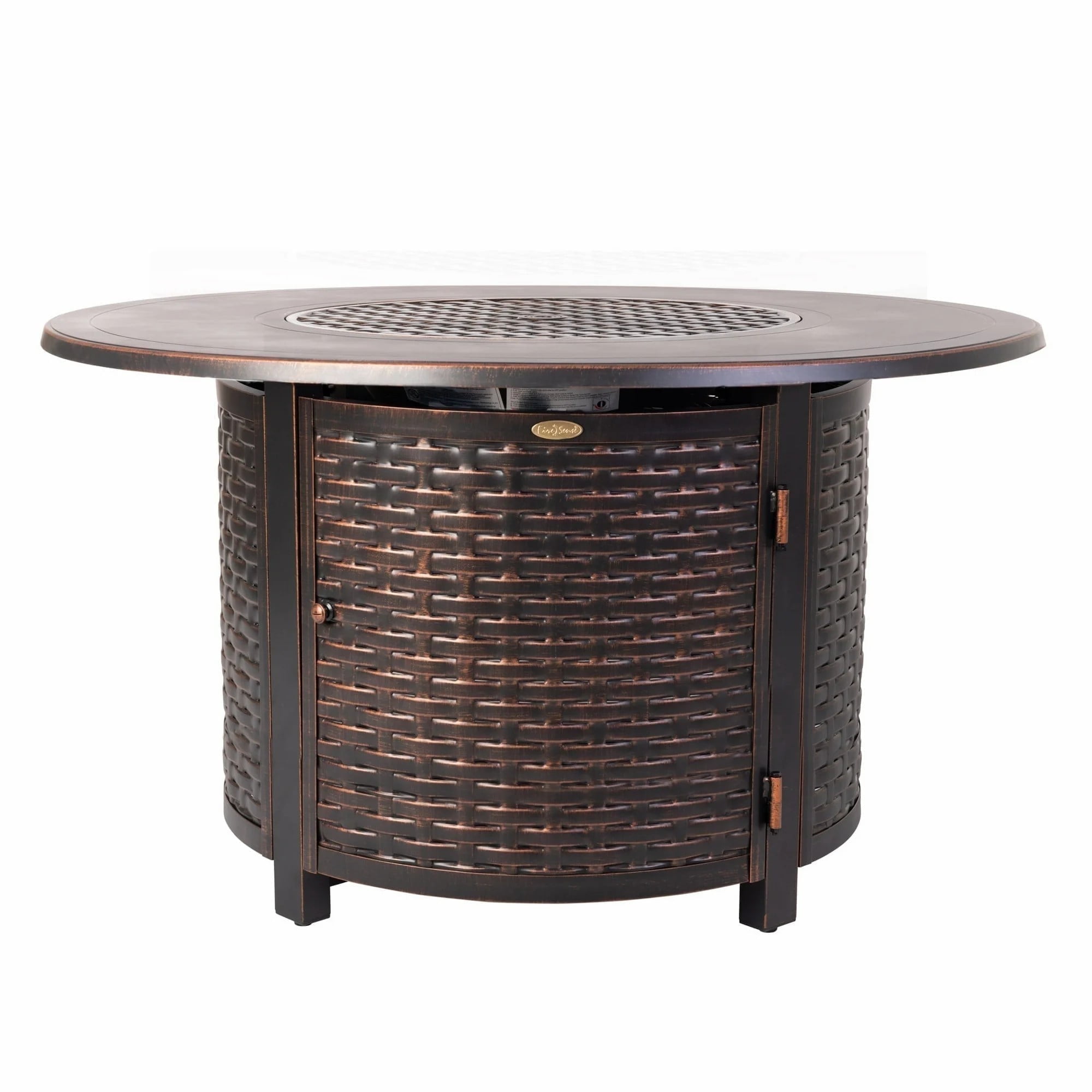 Vulcan Florence Woven Aluminum Gas Fire Pit Table – Round 44" with Fire Bowl Lid, Antique Bronze