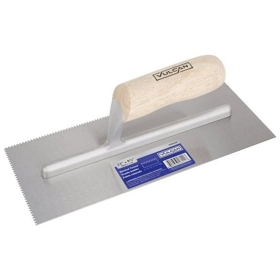 Vulcan Notched Trowel, 1/16 x 1/16 in, 4-1/2 in W Blade, High-Carbon Steel Blade, Hard Wood Handle