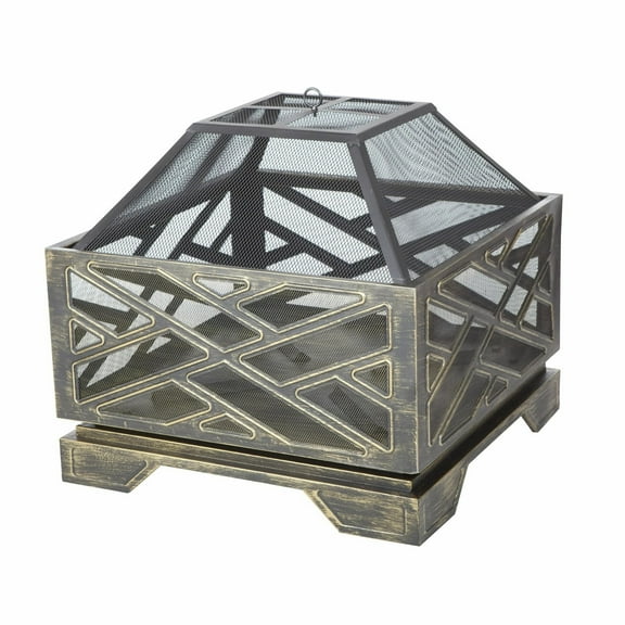 Vulcan Outdoor Firepit for Camping  Includes Screen Lift Tool & Cooking Grate, Antique Bronze Finish