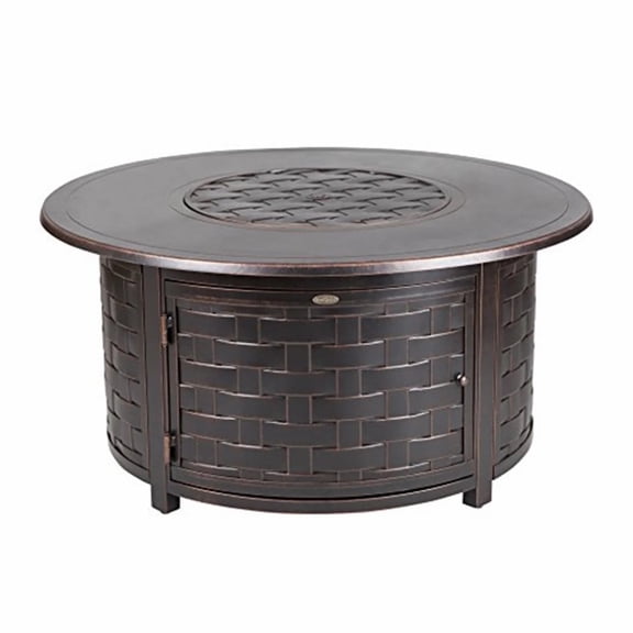 Vulcan Perissa Basketweave Fire Pit Table – 44" Multifunctional Design with Fire Bowl Lid, Bronze Finish