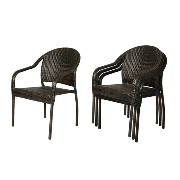 Vulcan Rhodos Resin Wicker Stacking Patio Dining Chairs – 4-Piece Set