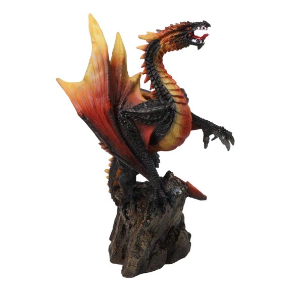 Vulcan Rock Dragon with Fire Wings and Spikes On Volcano Stone Mountain Figurine