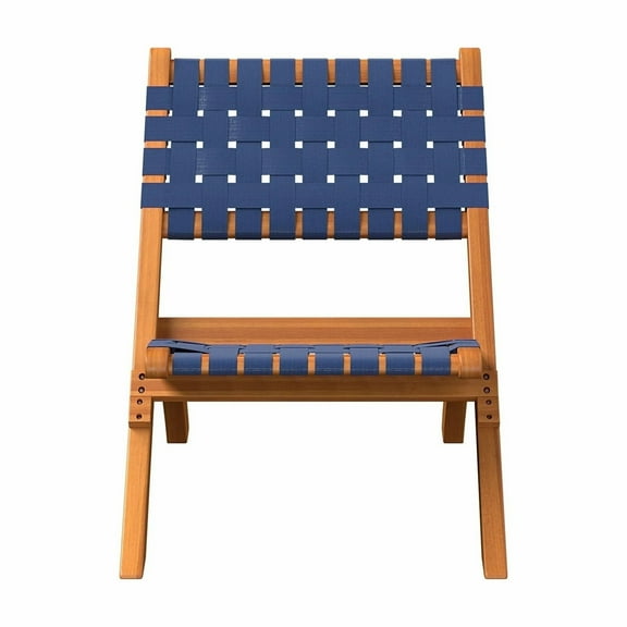 Vulcan Natural Acacia Wood Lounge Chair – Navy Blue Folding, Low-Slung, Portable for Indoor & Outdoor Use