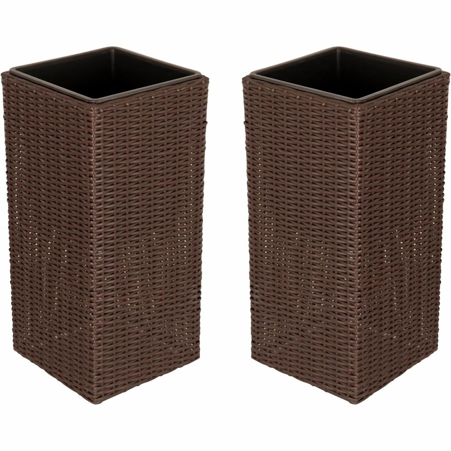 Vulcan Sierra Square Wicker Planter 2-piece Set in Brown