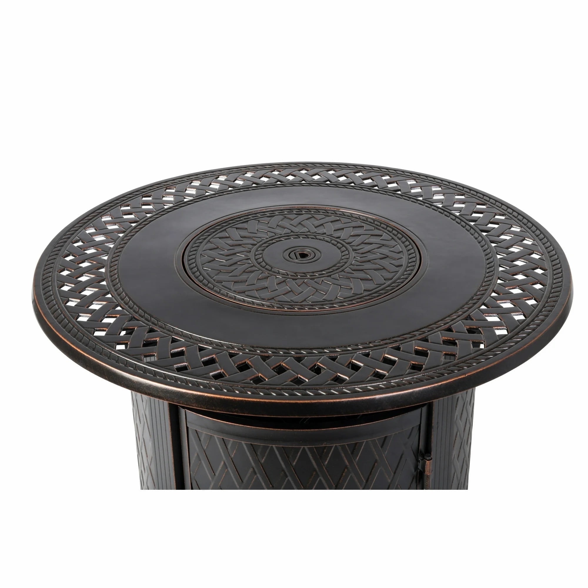 Vulcan Wagner Woven Aluminum Gas Fire Pit Table with Fire Bowl Lid – Bronze Finish – Round – 34"
