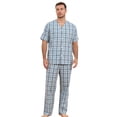 thumbnail image 1 of Vulcanodon 100% Cotton Mens Pajamas Set, Lightweight Button Up Mens Sleepwear(AQUA BLUE PLAID, XL), 1 of 6