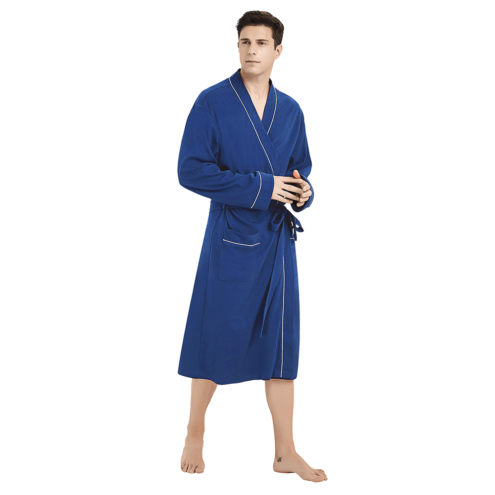 Vulcanodon 100% Cotton Mens Robe, Lightweight Knit Bathrobe,(Royal Blue ...