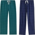 thumbnail image 1 of Vulcanodon 2 Pack Mens Plaid Sleep Pants, Cotton Pajama Pants with Pockets, Soft Lounge Pajama Bottoms for Men (Navy Plaid/Hunter Green-plaid , X-Large), 1 of 7