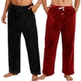 thumbnail image 1 of Vulcanodon 2 Pack Mens Plush Warm Pajama Pants, Fluffy Soft Fleece Sleep Pant with Pockets Lounge Pj Bottoms for Men (BLACK+BURGUNGY, S), 1 of 5