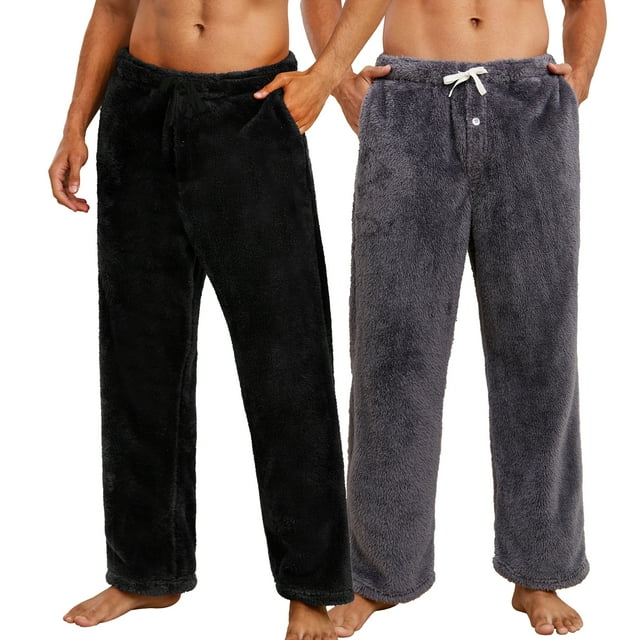 Vulcanodon 2 Pack Mens Plush Warm Pajama Pants, Fluffy Soft Fleece