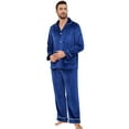 thumbnail image 1 of Vulcanodon Men Fleece Pajama set, Soft Long Sleeve Sleepwear Button Down Pjs Set,(Navy,L), 1 of 5