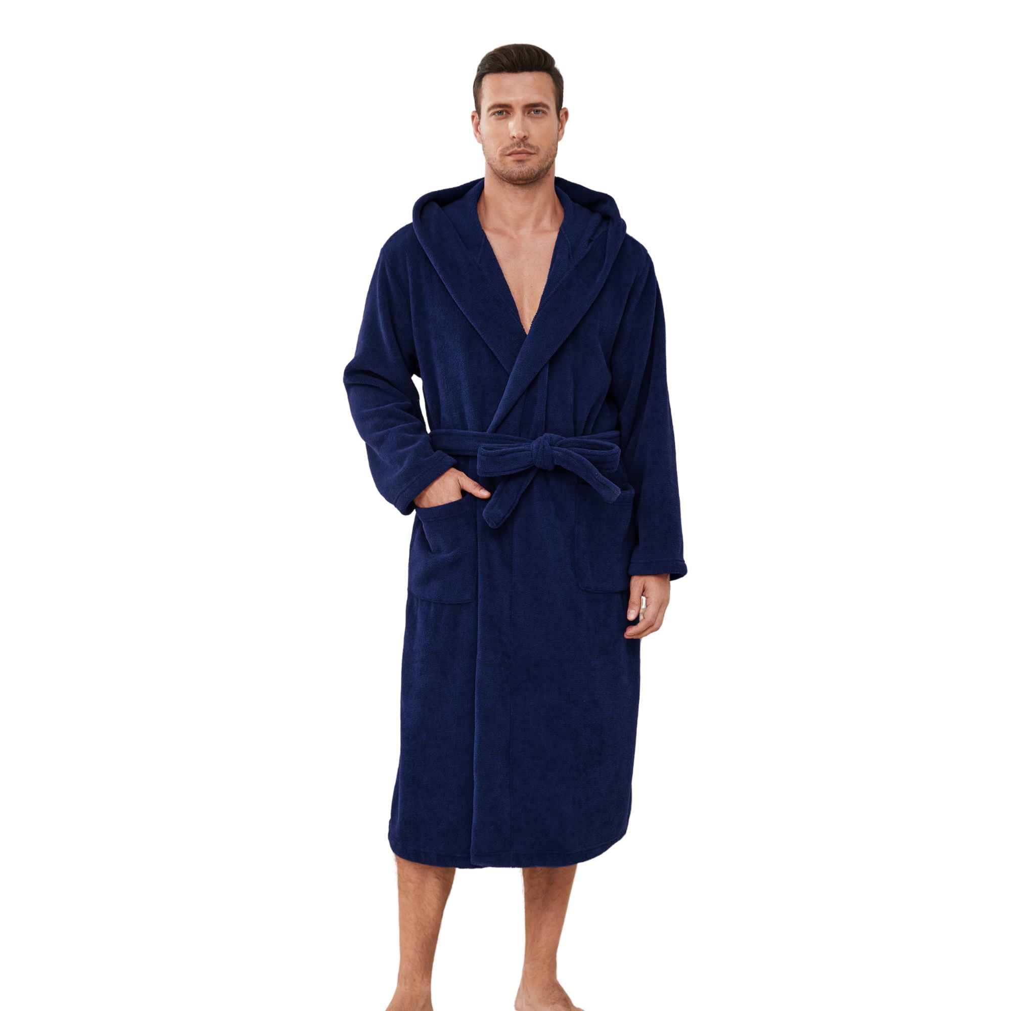 Vulcanodon Men Fleece Robe, Plush Hooded Lightweight Bathrobe Long Soft ...