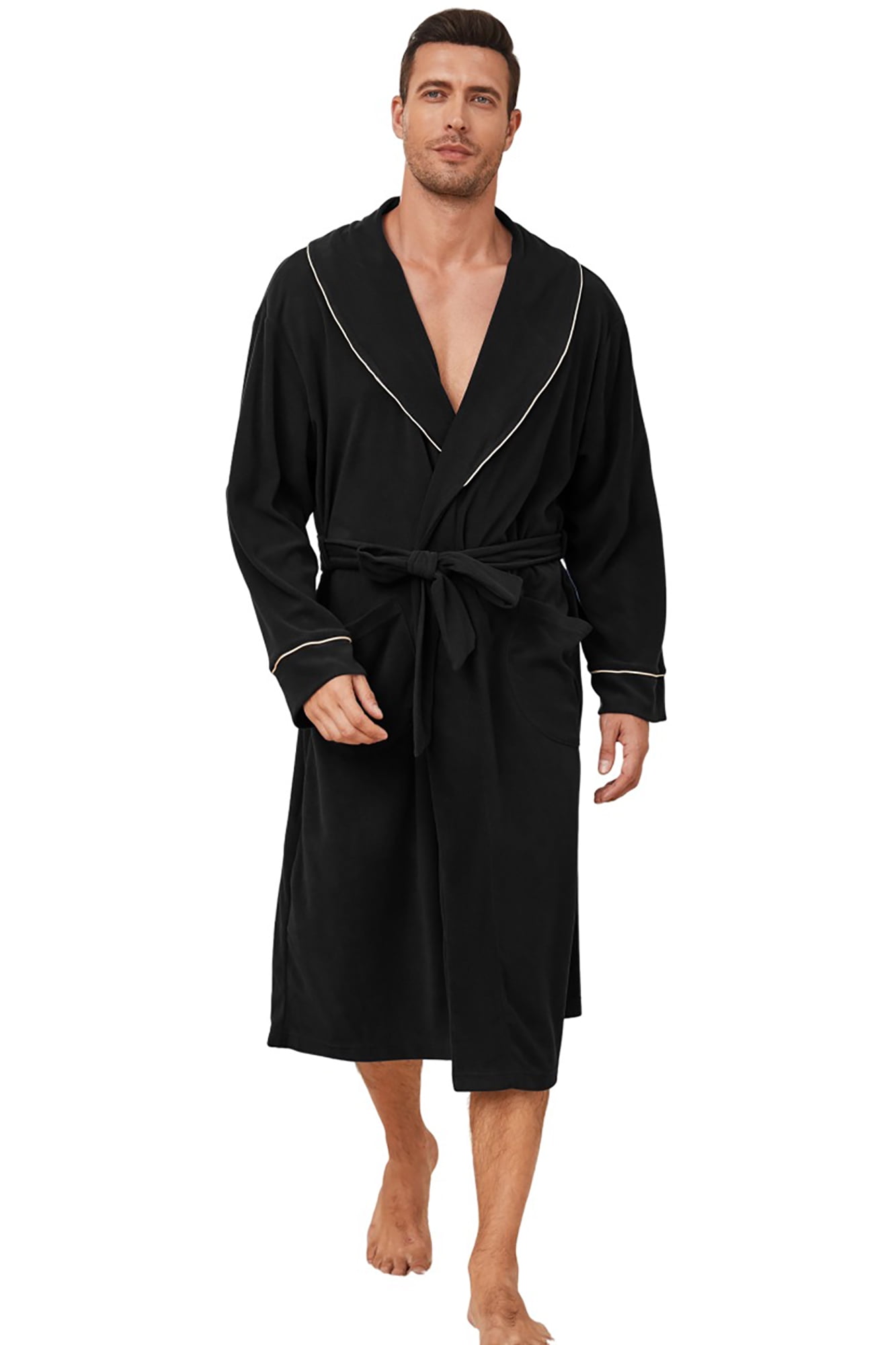 Vulcanodon Men Fleece Robe,Soft Lightweight Long Shawl Collar Bathrobe ...