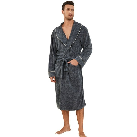 Vulcanodon Men Fleece Robe,Soft Lightweight Long Shawl Collar Bathrobe,(Dark Grey Mel.,2XL-3XL)