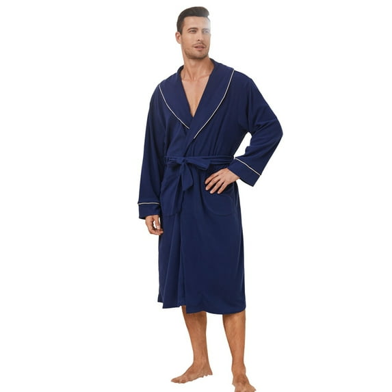 Vulcanodon Men Fleece Robe,Soft Lightweight Long Shawl Collar Bathrobe,(Navy,2XL-3XL)