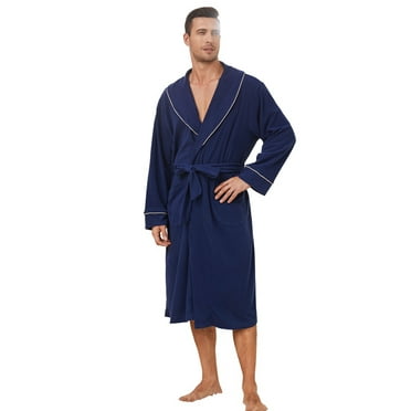 Vulcanodon Men Fleece Robe,Soft Lightweight Long Shawl Collar Bathrobe,(Navy,L-XL)