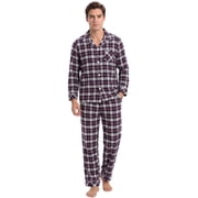 Vulcanodon Men's 100% Cotton Flannel Pajama Sets, Soft Plaid PJS Long Sleeve Sleepwear 2 Piece Button Down Lounge Set（Purple-Green Plaid,Small）